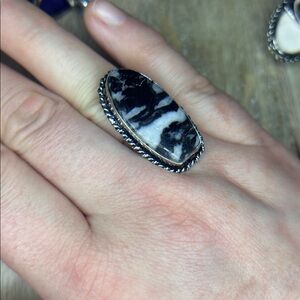 925 Sp Buffalo Jasper Stone Coffin Shaped Ring